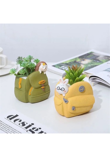 Yifomall Sevimli Çizgi Çanta Saksı: Yaratıcı Balkon Dekoru İçin Çok Amaçlı Yeşil Kirpi Desenli Çiçeklik