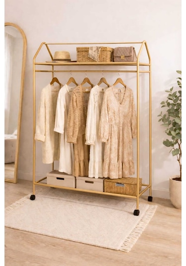 Metallica Concept Tekerlekli Home Hanger Askılık Ayaklı Askılık Gold Sarı