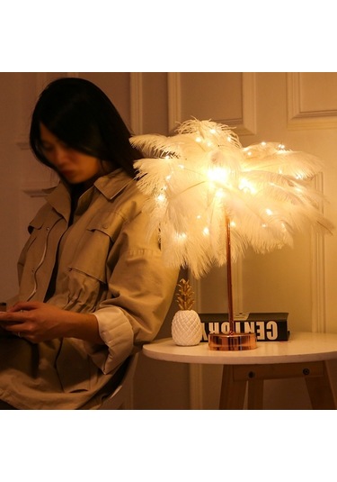 Sones Yaratıcı Yatak Odası Tüy Masa Lambası Gece Lambası Dekoratif Işık Çok Renkli