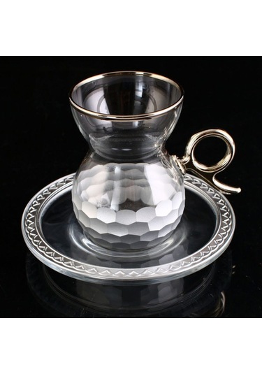 6 Kişilik 12 Parça Silver Petek Çay Seti Kulplu altın