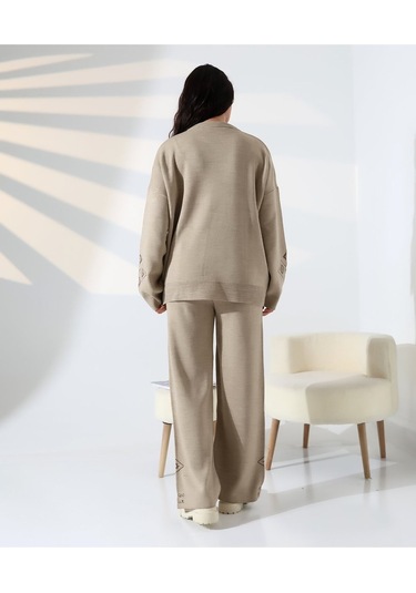 Marakeş Esintisi Alt-üst Triko Takım Vizon