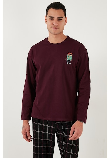 Buratti Ekoseli Regular Fit Yüksek Bel Cepli Bisiklet Yaka Erkek Pijama Takımı 6574002 Siyah-Bordo