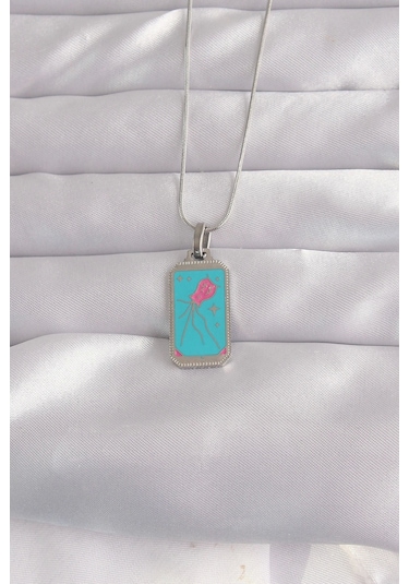 316l Çelik Gümüş Renk Mavi Mineli Tarot Kolye Gümüş