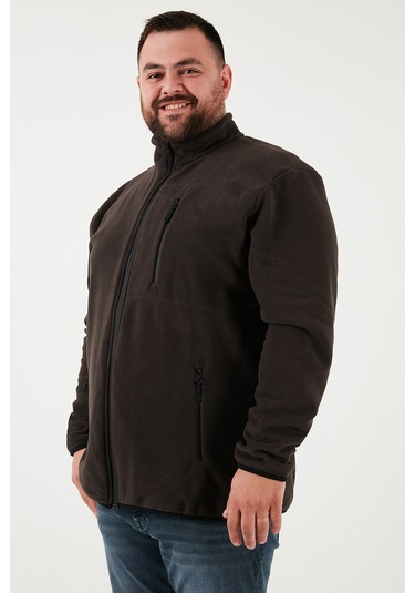 Buratti Regular Fit Dik Yaka Fermuarlı Büyük Beden Polar Erkek Hırka 5906028B Antrasit
