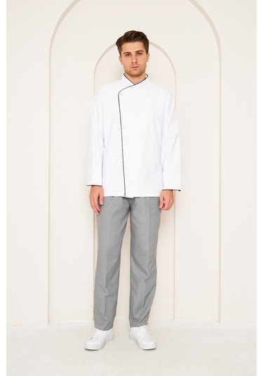 Aşçı Beyaz Ceket Beyaz Siyah Detaylı