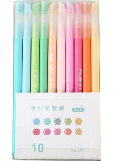 Youmex 10 Renkli Morandi Tonlu Kalem Seti - 0.4mm Fiber Uçlu, Macaron Desenli Defter Kalemleri