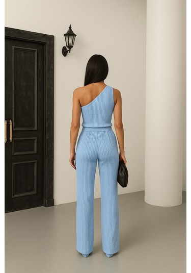 Tek Omuzlu & Gofre Dokulu İkili Takım Bebe Mavisi