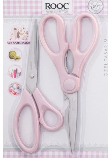 Makri Home 2'li Çok Amaçlı Makas Seti Büyük Boy Pembe, 23 Cm
