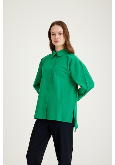 Mizalle Basic Poplin Yeşil Gömlek Yeşil