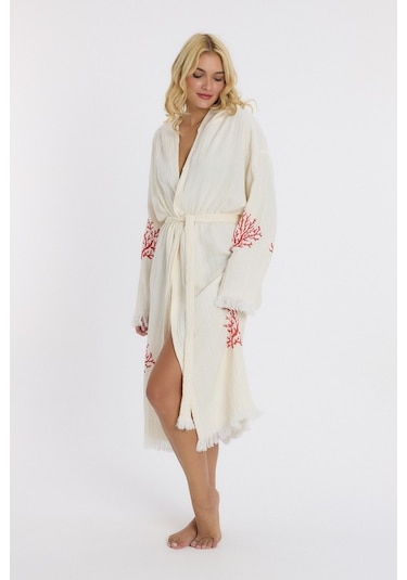 Mulberry Muslin Peştemal Bornoz Banyo Ve Plaj Elbisesi Kırmızı