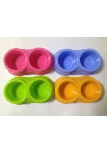26 CM İkili Plastik Köpek Mama ve Su Kabı Çok Renkli