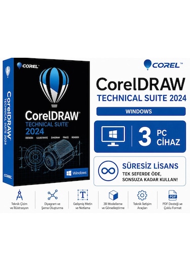 Corel Coreldraw Technical Suite 2024 Windows - 3 Pc Süresiz Dijital Kod