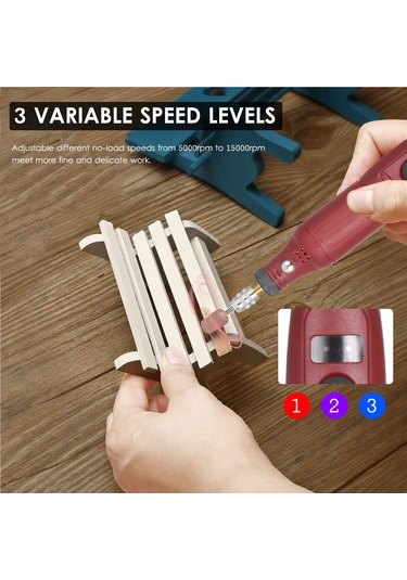 Lemestar 12v El Tipi Mini Freze Seti 5000-15000 Devir Üç Seviye Hız Ayarlı 24 Aksesuar İçeren Avrupa Standartı Plug Kırmızı