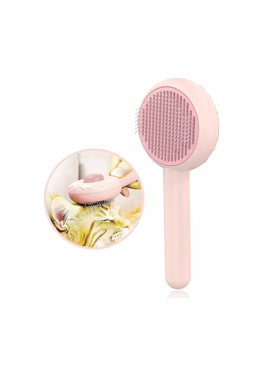 Geeksen Kedi Ve Köpek Bakım Fırçası - Otomatik Temizleme, Uzun Ve Orta Tüy, Dokunmatik Düğme, Masaj Ve Tüy Alma, Pembe