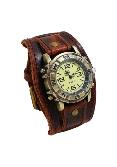 Siyah Erkekler Punk Retro Basit Moda Pin Toka Kayış Deri Saat