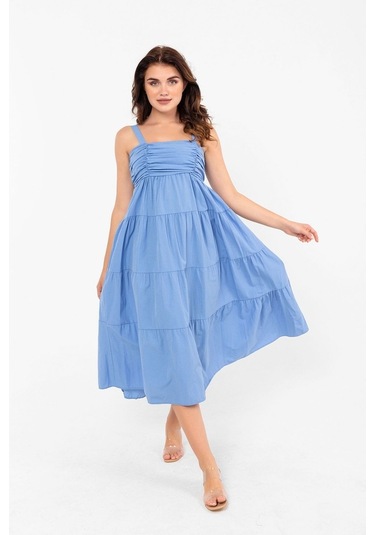 Askılı Pamuklu Poplin Yazlık Midi Elbise 2106