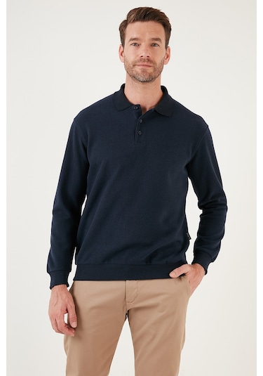 Buratti Pamuk Karışımlı Regular Fit Erkek Polo Yaka Kazak 456223 Lacivert