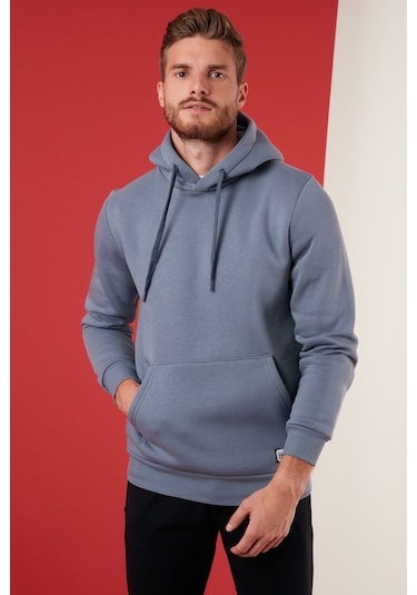Buratti Regular Fit Kapüşonlu Kanguru Cepli Içi Tüylü Yumuşak Şardonlu Erkek Sweat 5905281 Koyu Gri