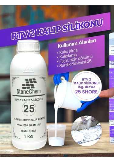 Yüksek Kalite 1. Sınıf Rtv 2 Kalıp Silikonu 1 Kg Beyaz 25 Shore 1