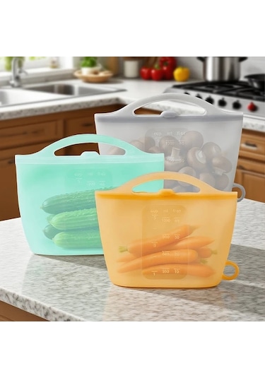 Brightnova 4 Adet Sızdırmaz Silikon Saklama Kabı 1200ml Bpa Free Bulaşık Makinesinde Güvenli Blue 40 58oz Mutfak Buzdolabı Seyahat Ofis -