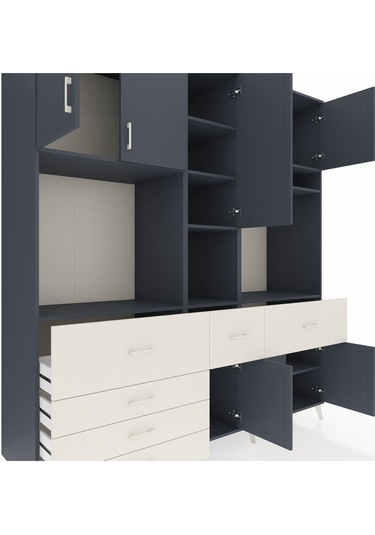 Kronos Dolap 10 Raflı 6 Çekmeceli 8 Kapaklı 220x59x243 Antrasit-antrasit/aytaşı Antrasıt/aytası