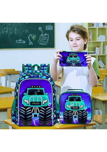 Maxaccess 16 Oen Car Hy 3 Adet Sırt Çantası Seti Erkek Çocuk Okul Sırt Çantası Ve Yemek Kutusu Siyah Yeşil 16 Oen Araba Hy