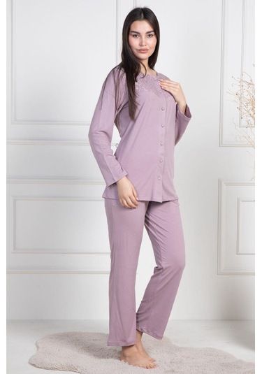 Mecit 6105 Bayan Gül Kurusu Büyük Beden Düğmeli Pijama Takımı Gülkurusu