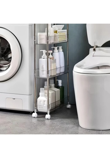 Honeybeeshop Tuvalet Boşluğu Depolama Rafı Şeffaf Üç Kat Mutfak Banyo Çamaşır Makinesi Buzdolabı Dar Alan Şeffaf