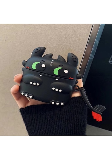 Apple Airpods Pro 3. Nesil 2025 Uyumlu Figürlü Silikon Kılıf Anahtarlıklı Kılıf Siyah - Yeşil