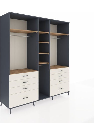 Kronos Dolap 8 Raflı 8 Çekmeceli 3 Askılı 220x59x243 Antrasit-çam/aytaşı Atlas Çam/aytası