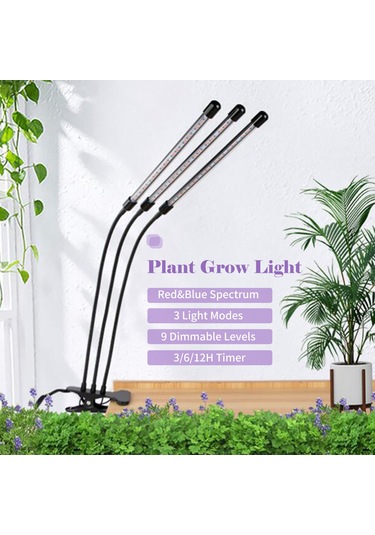 Reedark Bitki Büyüme Lambası - Usb Bağlantılı 3 Kafalı Kırmızı Mavi Led Işık 112 Karakter Siyah