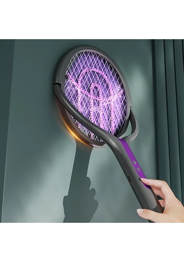 Boatshop1 2 İn 1 Elektrikli Sivrisinek Racket Yükseltilmiş Versiyon Teleskopik Çubuk 180 Derece Döner Baş Şarj Edilebilir 1200mah