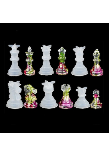 Epoksi Reçine Silikon Kalıp Üç Boyutlu Satranç Taşları Kalıbı Seti 16 Lı