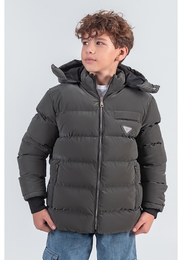 Nova Kumaş Kapüşonlu Erkek Çocuk Kışlık Mont Km2509 Füme