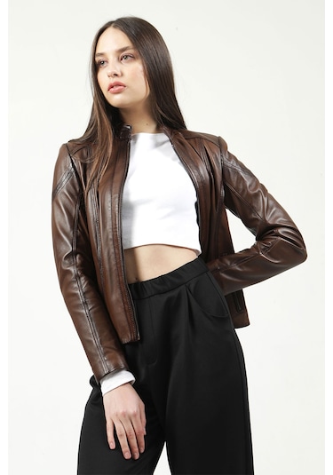 Dericlub Yb-2112 Gerçek Deri Kadın Mont Camel