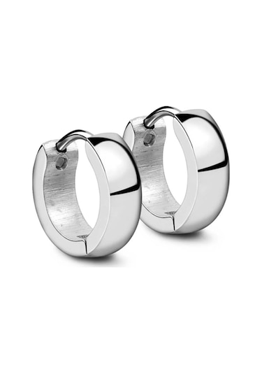 Desingshop Geniş Erkek Çelik Küpe Çifti Gümüş Renk 6mm Gümüş