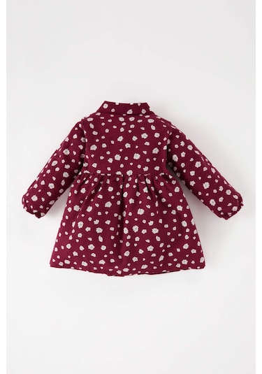 DeFacto Kız Bebek Çiçekli Uzun Kollu Pazen Elbise D7428A524WNBR204 Bordo