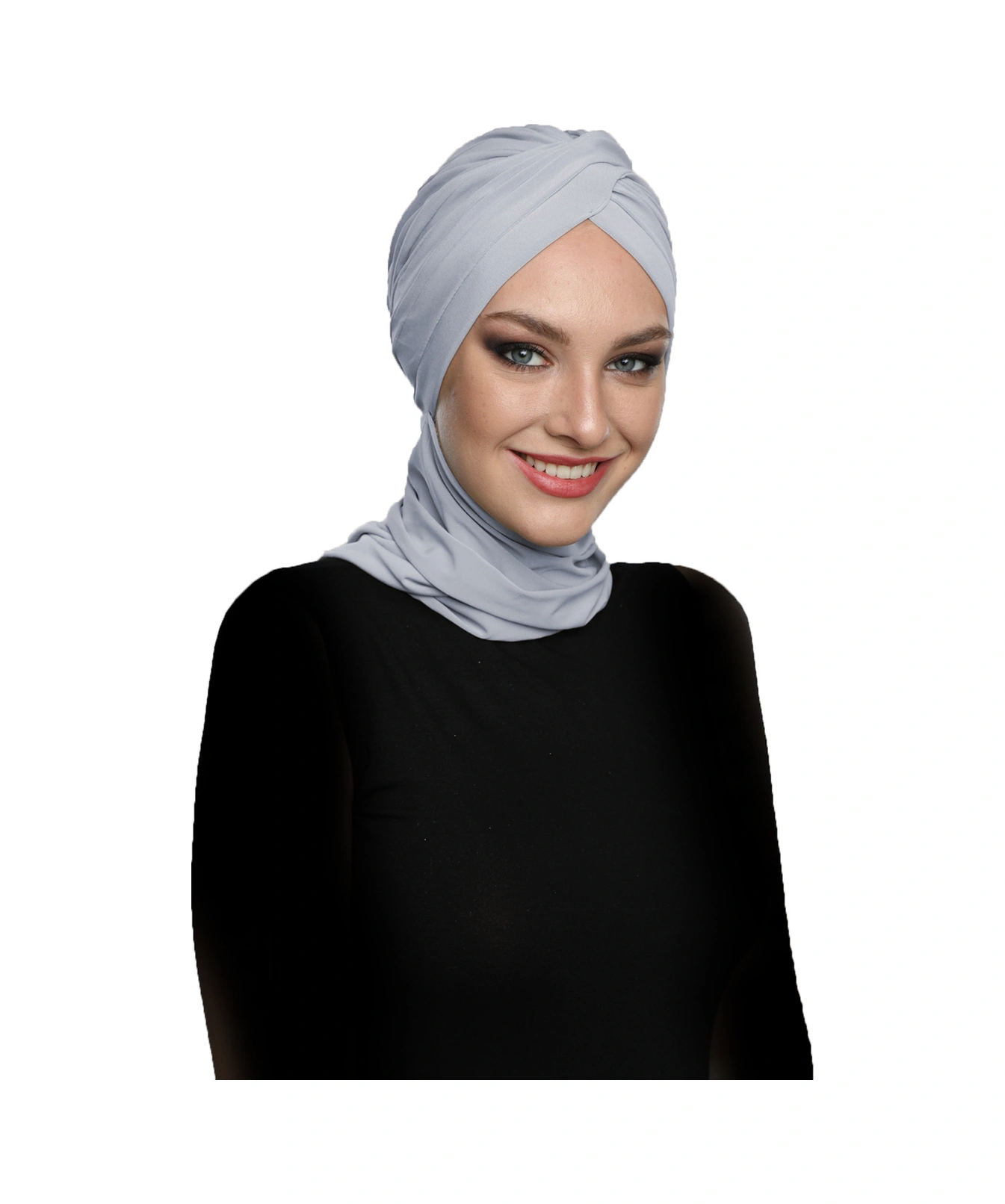 Çapraz W Atkılı Açık Gri Hazır Türban Tesettür Bone Açık Gri