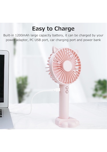 Jeehugo El Tipi Mini Vantilatör Pembe, 3 Seviye Hız Ayarı, Hafif Taşınabilir, Düşük Gürültü, Içten Yumuşak Işık Ile Pembe