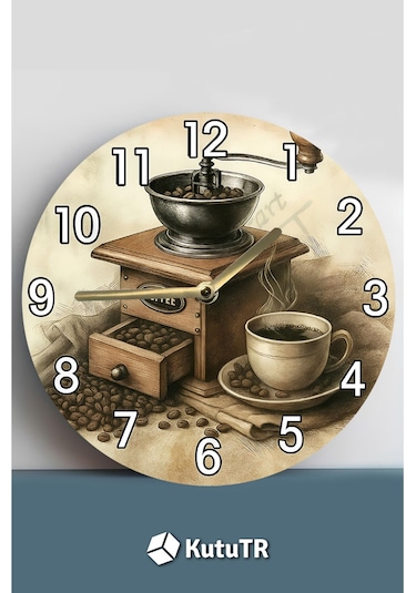Sessiz Yuvarlak Ahşap Duvar Saati, Kuvars Coffe Desen Sdw2018 Coffe , Cafe Renkli