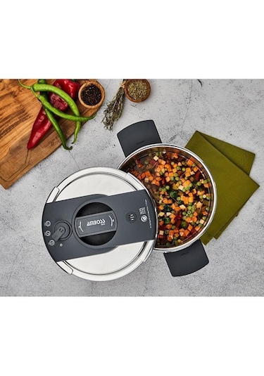 Amboss Eniomatik Düdüklü Tencere 4Lt - Eni-8668 Gümüş - Siyah