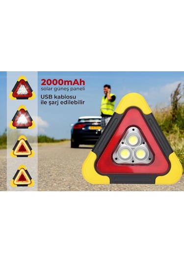 electroon HB-7709 Solar Şarjlı Üçgen Reflektör Işıklı İkaz Lambası Siyah