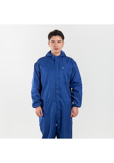 Lacivert Fermuar Kapatma Polyester Büyük Su Geçirmez Araba Tamir Atölyesi Erkek Tulum Şapka Tek Parça Romper L