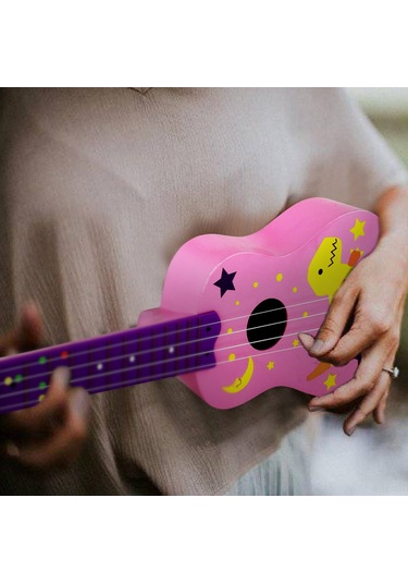 Ruicoo 21 İnç Pembe Dinozor Ukulele: Gitar Çalma Enstrümanı İçin Ahşap Gövde, 324mm Teller, 12 Tuş, Beyaz Nilon Teli Ve拨片 İle
