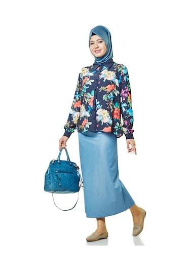 Soralline Kadın Kalem Etek 770 A.Mavi Melanj İndigo