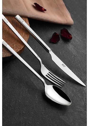 Avcı Duru 36 Parça Çatal Kaşık Bıçak Takımı 18-10 Paslanmaz Çelik Gümüş