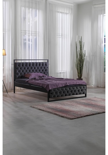 Mithra Çift Kişilik Metal Siyah Ahşap Latalı Karyola