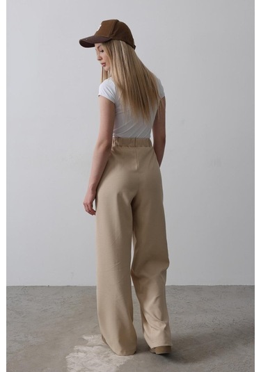 Ge Ticaret Beli Yarım Lastikli Palazzo Pantolon - Camel Camel