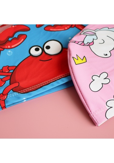 Geeroyoo Unicorn Desenli Krab Figürlü Unisex Çocuklar İçin Hafif, Dayanıklı, Konforlu Yüzme Şapkası Pembe