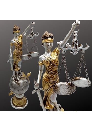 Themis Adalet Terazisi Heykeli Ve Dünya Biblo Gümüş 37cm